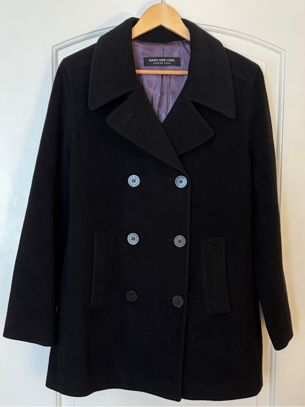 Marc New York Andrew Marc Black Virgin Wool Cashmere Pea Coat Women’s 10 EUC